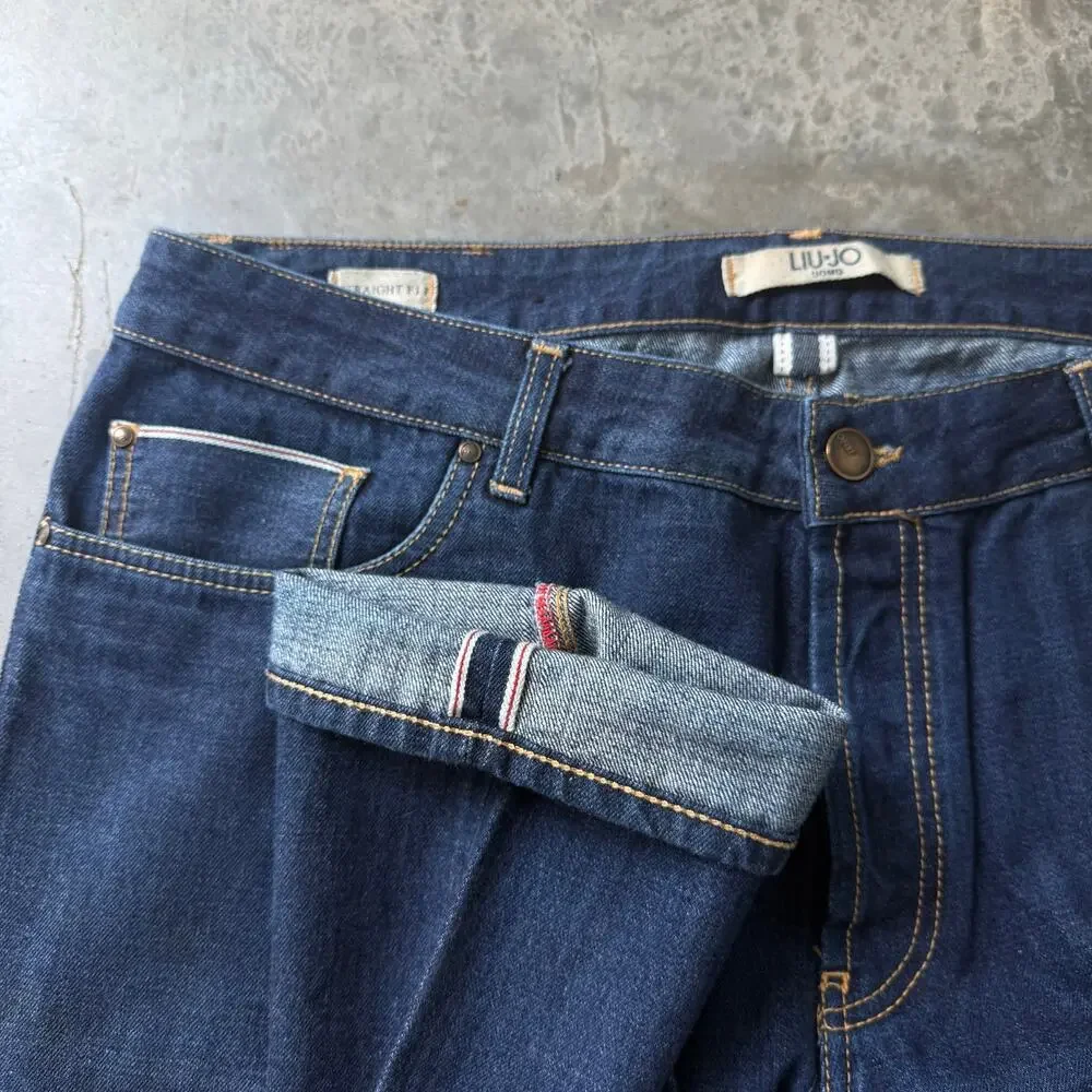 Liu Jo Straight Leg Medium Wash Classic Selvedge Jeans Size 38x33 Made in Italy